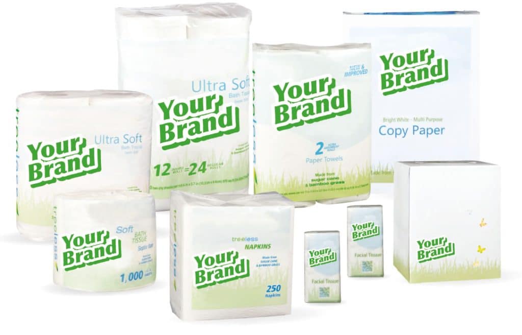 Private label your brand onto our tree free paper products.